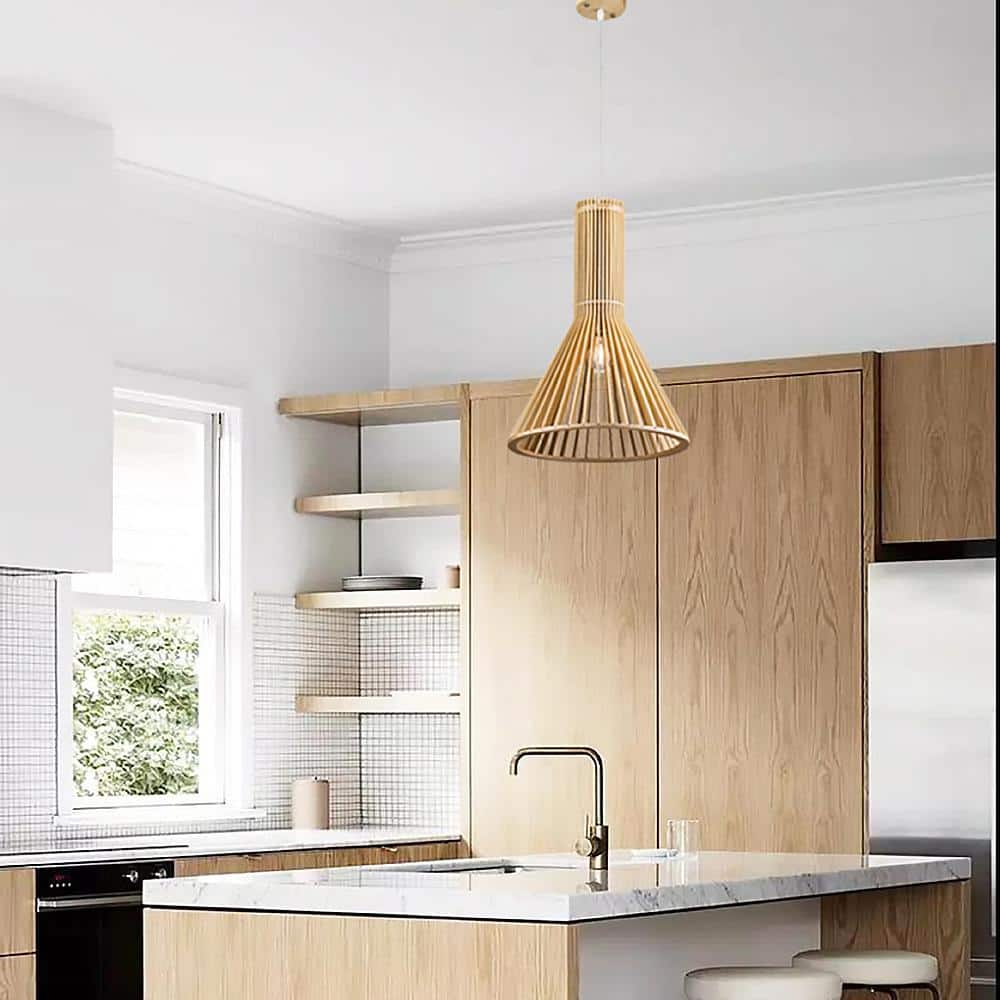 Bethel Wood Cage Frame 15.7" Modern Pendant Light