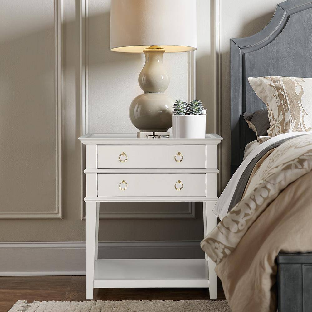 Clara Traditional White Wood Nightstand with Brushed Gold Hardware