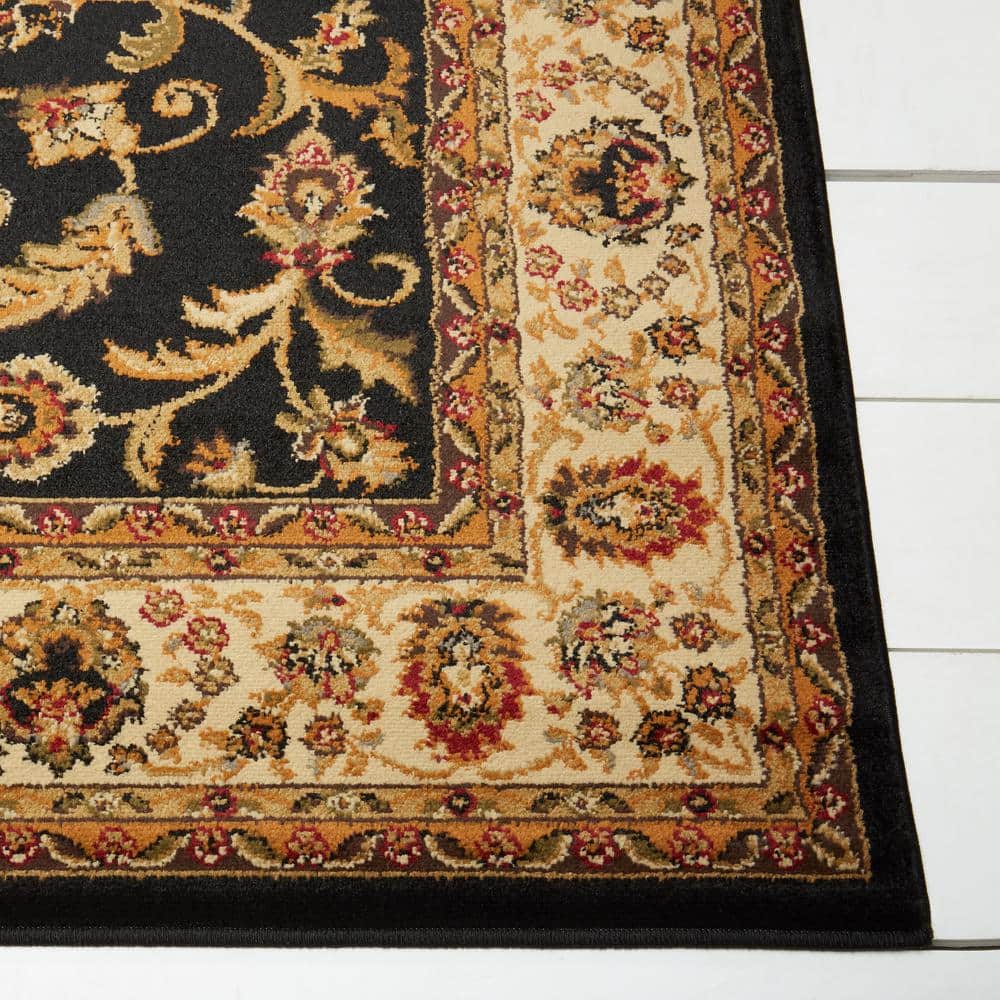 Elegant Tufted Black & Ivory Synthetic 5' x 7' Area Rug