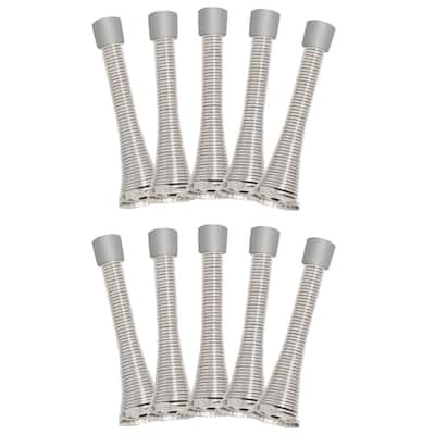 3 ⅛ Flexible Heavy Duty RustProof Steel Screw-in Spring Stops with BabyProof White Rubber Bumper Tips Riforla ⭐⭐⭐⭐⭐ Satin Nickel Door Stoppers Protects Your Walls from Damage