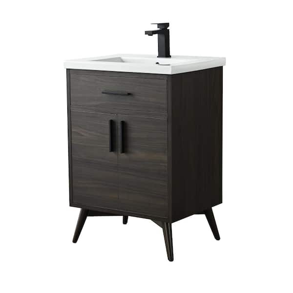 Nelson 24 in. W x 18.5 in. D x 34 in. H Bath Vanity in Dark Walnut with White Ceramic Top