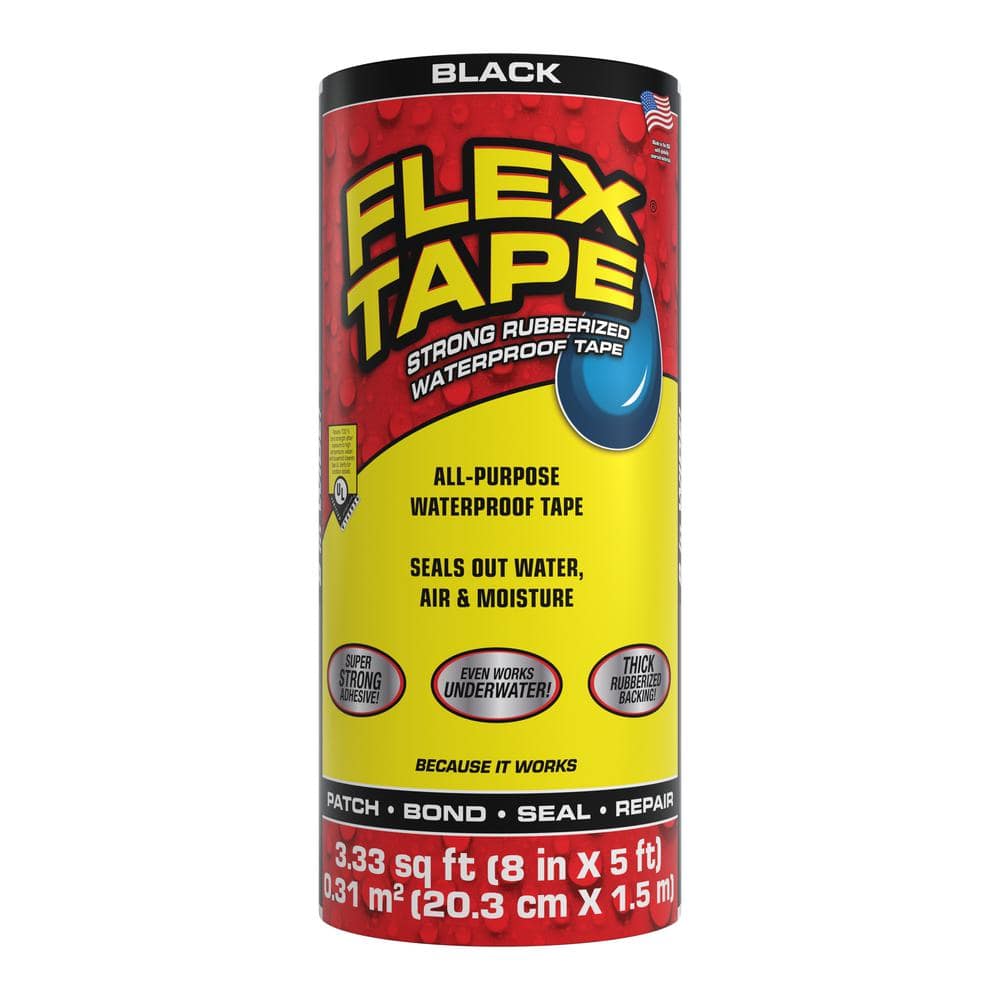 FLEX SEAL FAMILY OF PRODUCTS Flex Tape Black 8 in. x 5 ft. Strong Rubberized Waterproof Tape