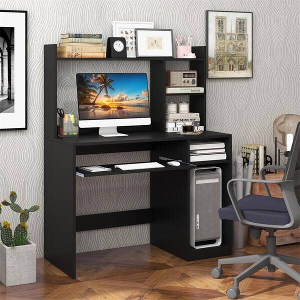 パソコンデスク sophey HONEY JOY 43.5 in. Black Computer Desk with Storage Shelf Wooden