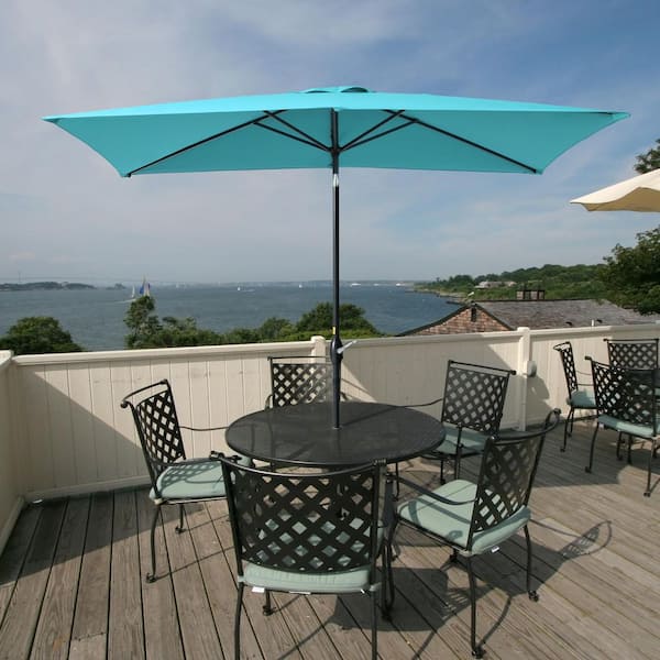 Sonkuki 10 ft. x 6.5 ft. Aluminum Rectangle Market Outdoor Patio Umbrella with Push Button Tilt and Crank in Lake Blue
