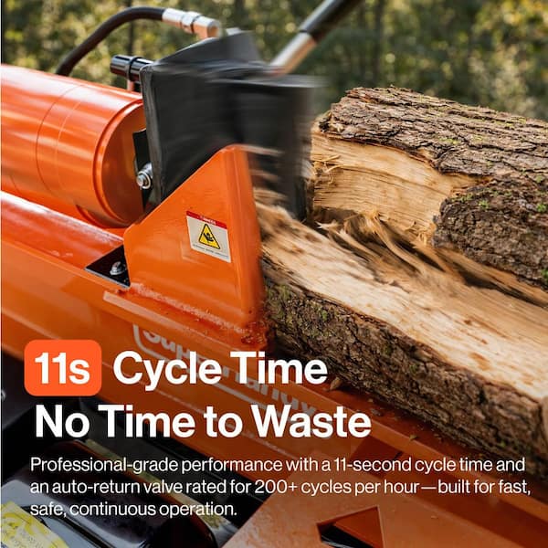 27 ton 223cc Gas Powered Full Beam Log Splitter w/Vertical/Horizontal Operation and Auto Return Valve