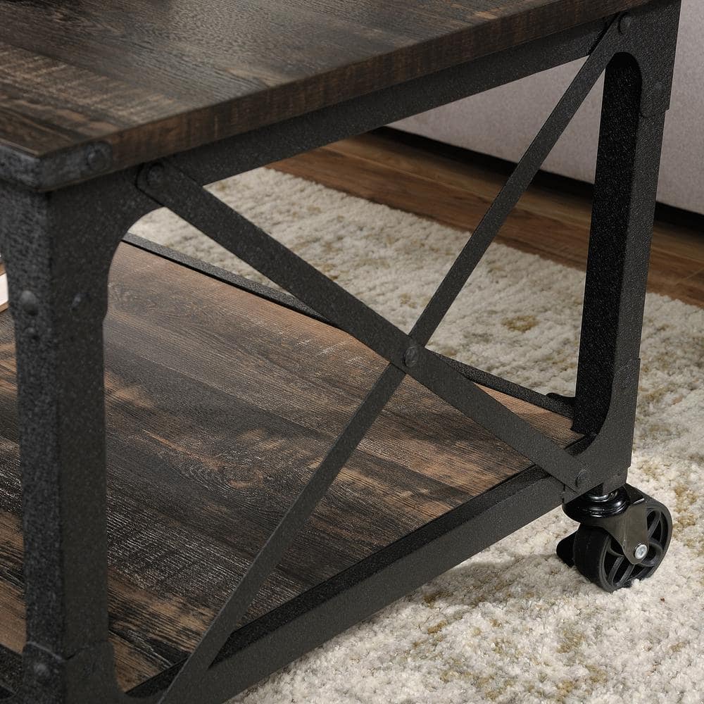 Carbon Oak Rectangular Mobile Coffee Table with Metal Frame