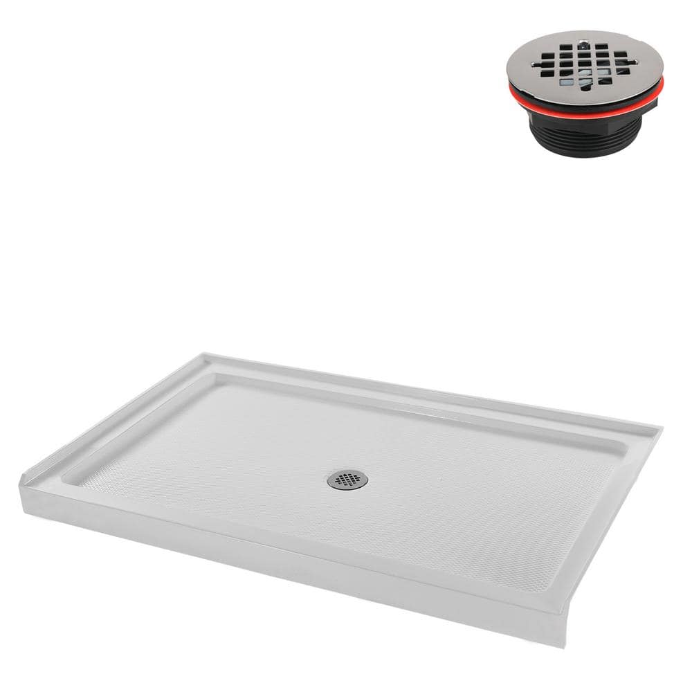 60'' x 36'' Glossy White Acrylic Shower Base with ABS Drain