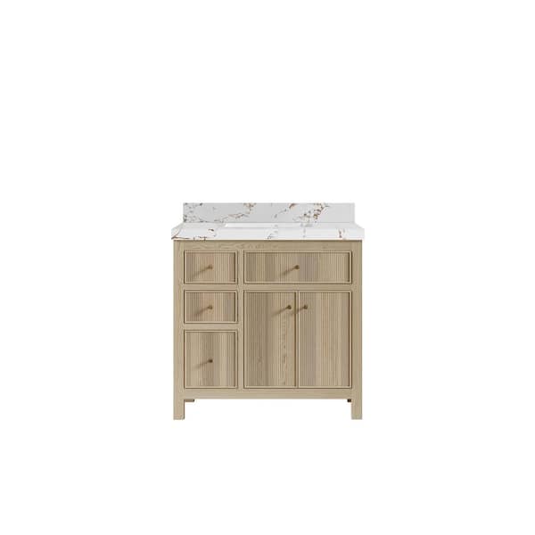 Willow Collections Sonoma Oak 36 in. W x 22 in. D x 36 in. H Single Sink Bath Vanity Center in White Oak with 2 in. Viola Brown Quartz Top