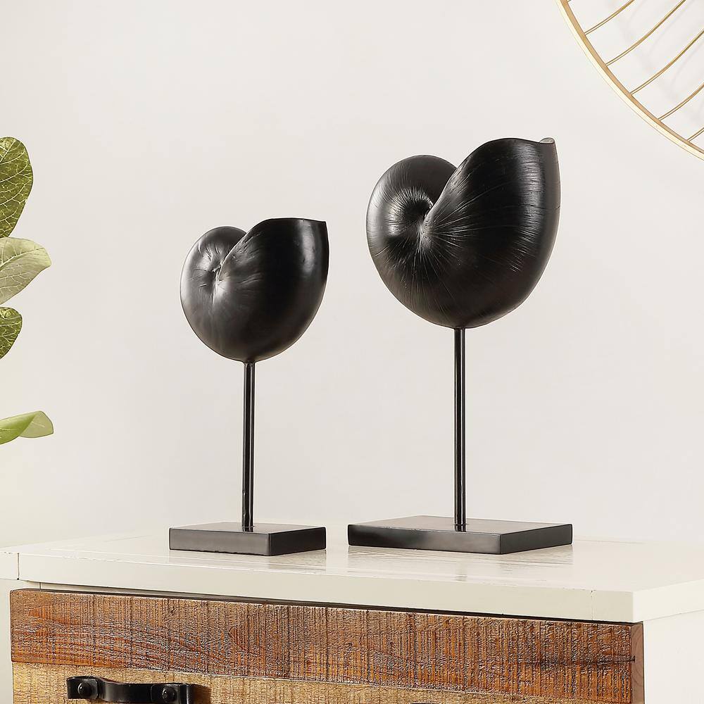 Black Metal Snail Shell Figurine Set on Acrylic Pedestal