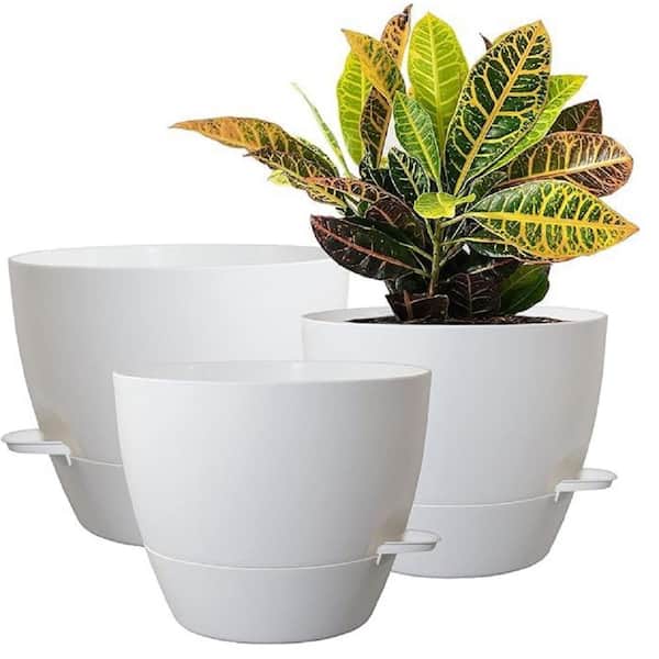 ITOPFOX Garden 10 in. L x 10 in. W x 7.3 in. H White Plastic Round Indoor Planter (3-Pack)