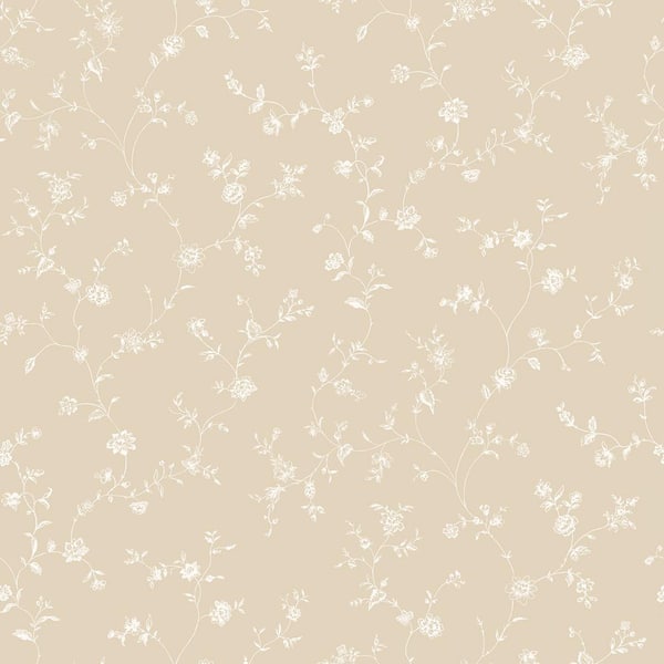 Unbranded Miniatures 2-Beige/Cream Floral Trail Matte Finish Non-Pasted Vinyl on Non-Woven Wallpaper Sample