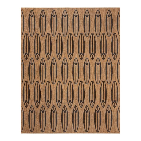 Disney Mickey Mouse Surfboard Chestnut/Black 5 ft. x 7 ft. Geometric/Animal Print Indoor/Outdoor Area Rug