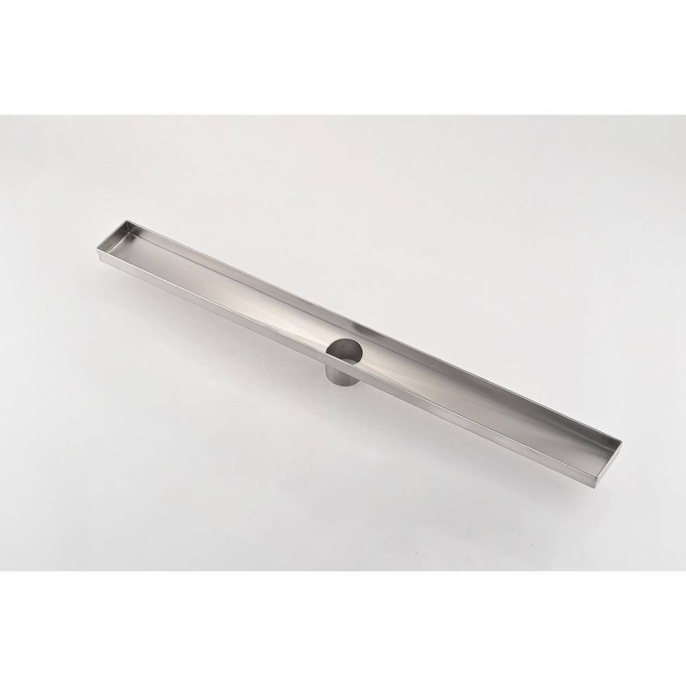 28-Inch Brushed Nickel Linear Mesh Shower Drain with Hair Strainer