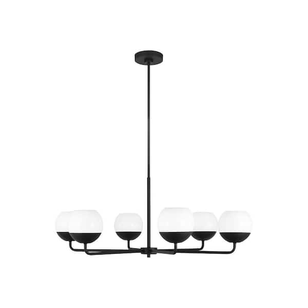 Generation Lighting Alvin 6-Light Midnight Black Chandelier with Milk Glass Shades