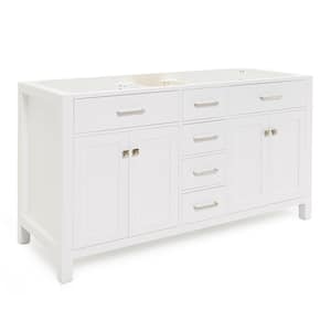 Bristol 60 in. W x 21.5 in. D x 34.5 in. H Double Freestanding Bath Vanity Cabinet without Top in White