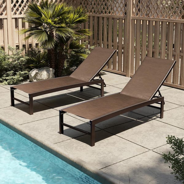 Crestlive Products Brown 2-Piece Aluminum Adjustable Outdoor Chaise Lounge