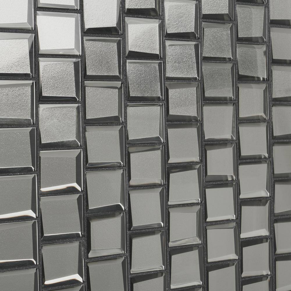 Kaur Platinum Silver Polished Glass Mosaic Wall Tile