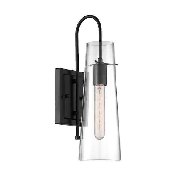 SATCO Alondra 1-Light Black Wall Sconce with Clear Glass Shade