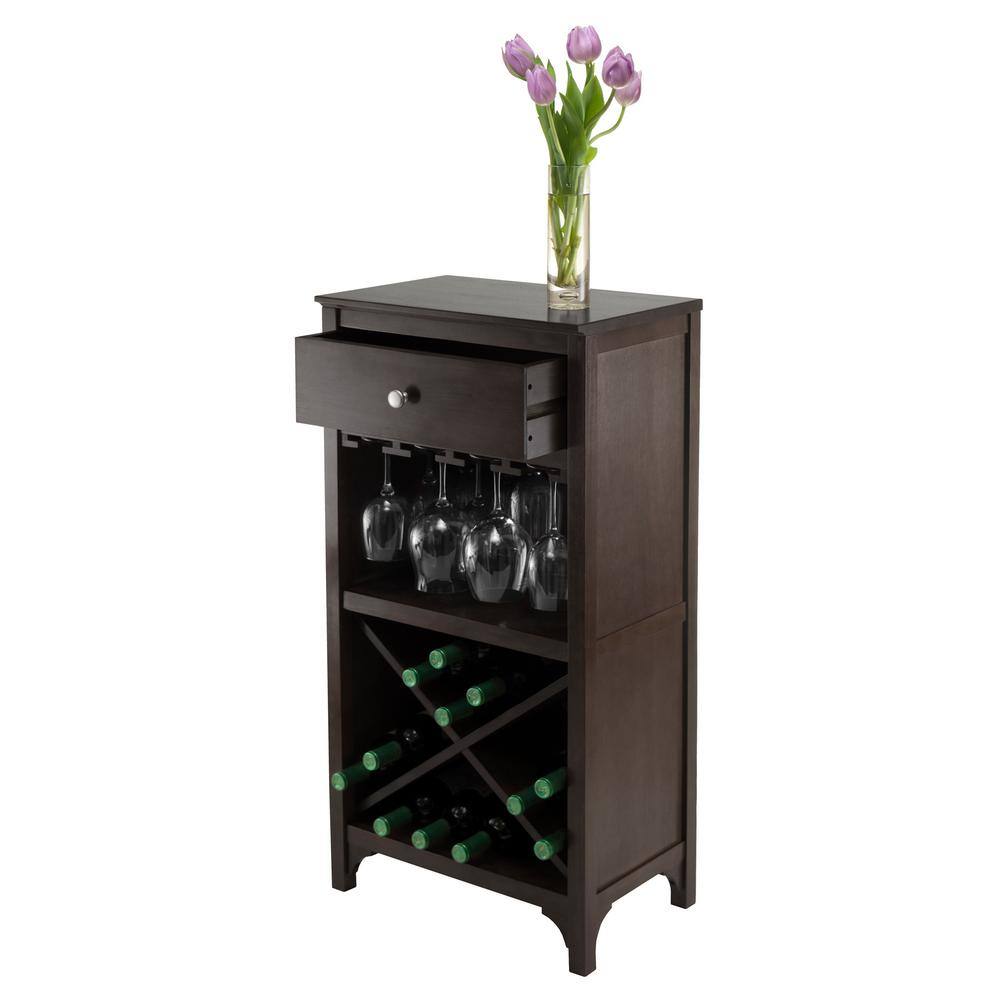 Elegant Transitional Black Wine Cabinet with X-Shelf and Glass Rack