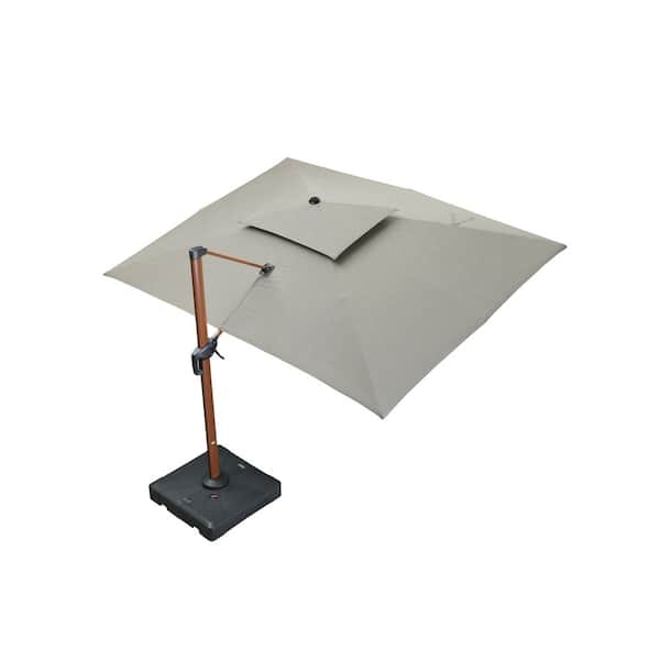 10 ft. x 13 ft. Sunbrella Aluminum 360° Rotation Wood Pattern Cantilever Outdoor Patio Umbrella with Base in Taupe