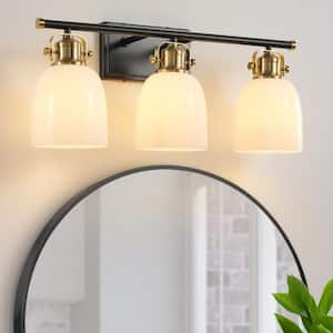 23 in. 3-Light Black and Gold Vanity Light 60-Watt Bathroom Light Fixture Dimmable Sconces Wall Lighting