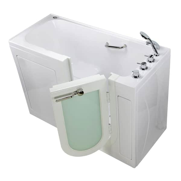 Ella Lounger 60 in. Acrylic Walk-In Air Bath Bathtub in White with Thermostatic Faucet Set, Right 2 in. Dual Drain
