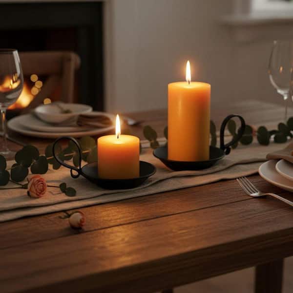 Matte Black Iron Pillar Candle Holders 2-Pack, with Handle, Simple