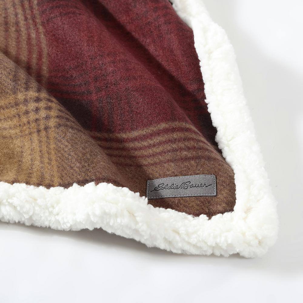 Raisin Nordic Plaid Reversible Fleece and Sherpa Throw Blanket