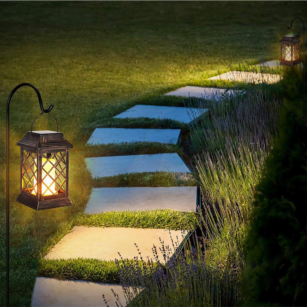 Bronze Outdoor Flickering Flame Metal Solar Lanterns, 2 Pack