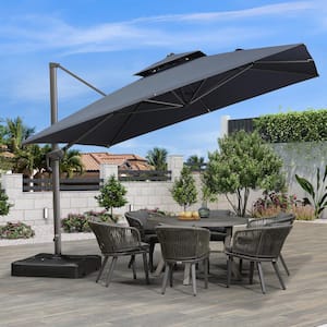 11 ft. Square Olefin 2-Tier Aluminum Cantilever 360° Rotation Patio Umbrella with Base, Dark Gray