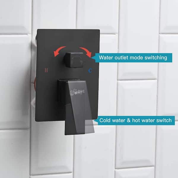 Single Handle 2-Spray 10 in. Wall Mount with Hand Shower Faucet with 2.5 Gpm with High Pressure in Black