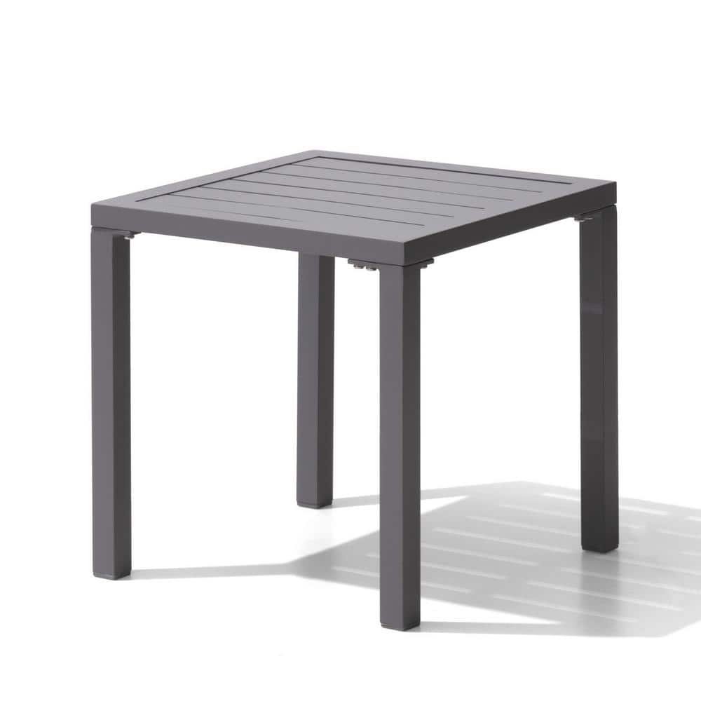 Light Gray Aluminum Outdoor Square Side Table 15.83"