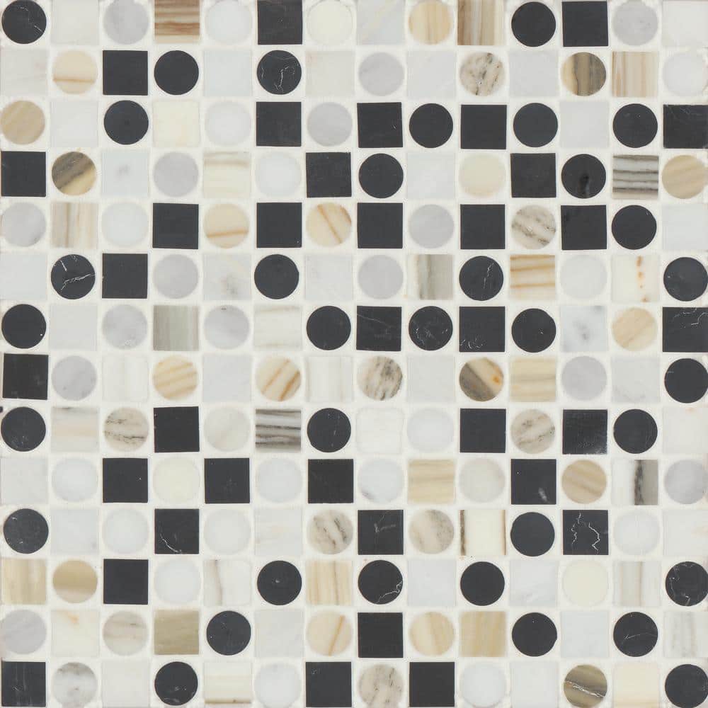 Sample-Modni Eastern White / Nero Marquina / Calacatta Zebrino 4 in. x 5 in. Geometric Honed Marble Mosaic Tile price history on PriceWatchPro