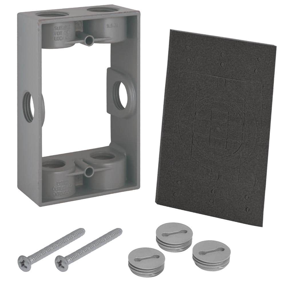 1-Gang Metal Weatherproof Electrical Outlet Box Extension Ring with (6) 1/2