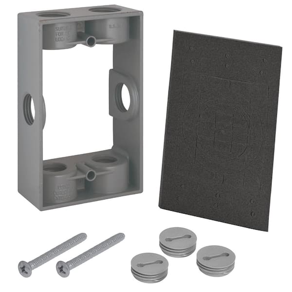 1-Gang Metal Weatherproof Electrical Outlet Box Extension Ring with (6) 1/2 inch Holes, Gray