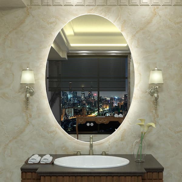 Apmir 24 in. W x 36 in. H Oval Frameless Super Bright LED Backlighted Anti-Fog Wall Bathroom Vanity Mirror
