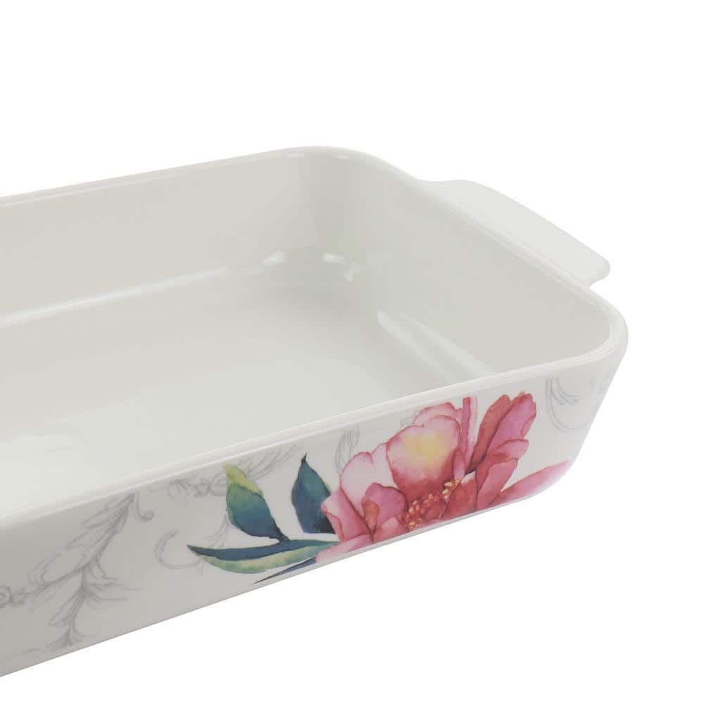 White Floral Ceramic 2-Piece Baker Set