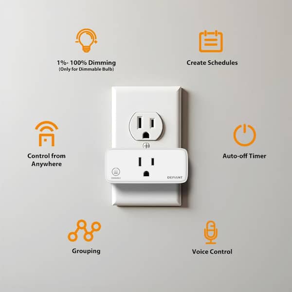 120-Volt Indoor Smart Stackable Dimmer and Timer Wi-Fi Bluetooth Single Plug Outlet Powered by Hubspace (1-Pack)