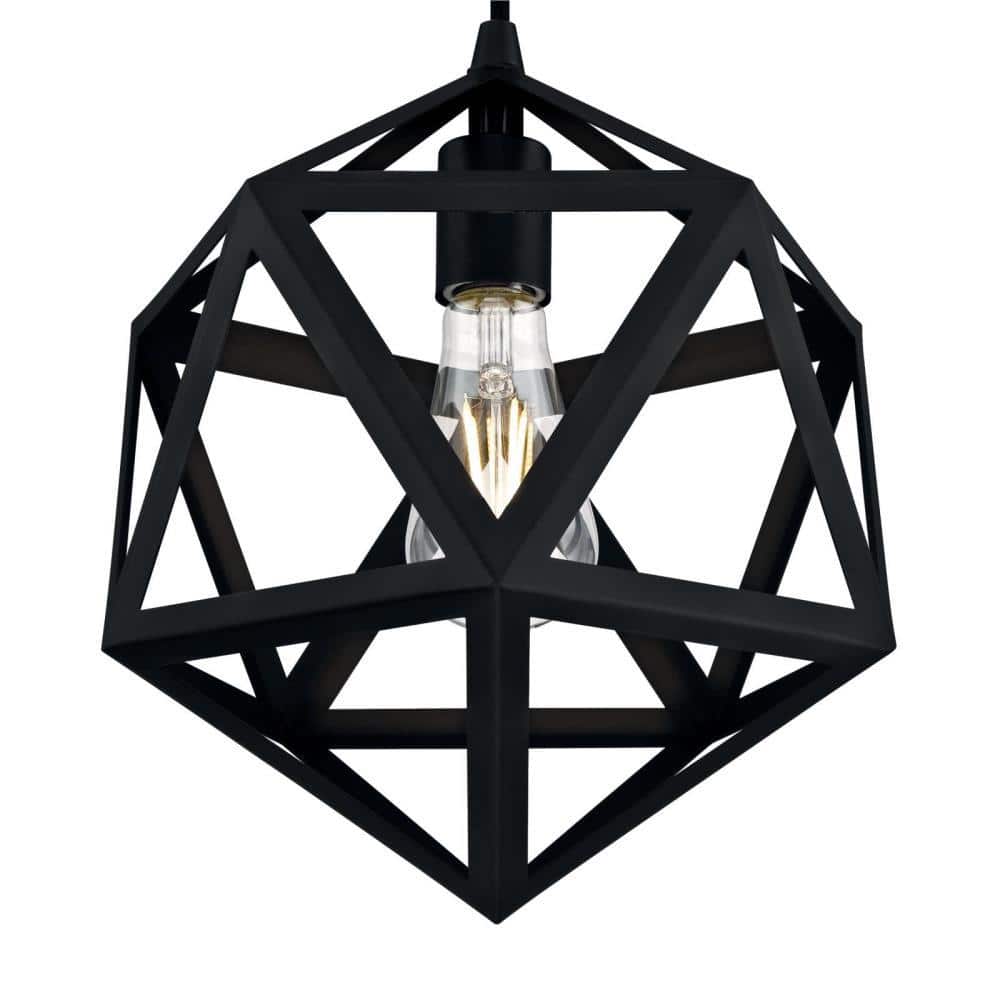 Contemporary Matte Black Geometric Pendant Light 63" Height