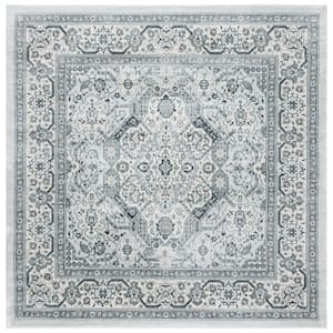 Isabella Light Gray/Cream 7 ft. x 7 ft. Square Medallion Floral Area Rug
