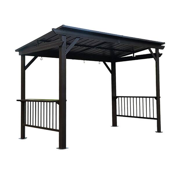 6.5 ft. x 12 ft. Gray Galvanized Steel Hardtop Outdoor Grill Gazebo with Side Shelves and Ceiling Hooks