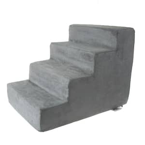 Gray High Density Foam Pet Stairs - 4-Steps with Machine Washable Furniture Cover and Nonslip Bottom