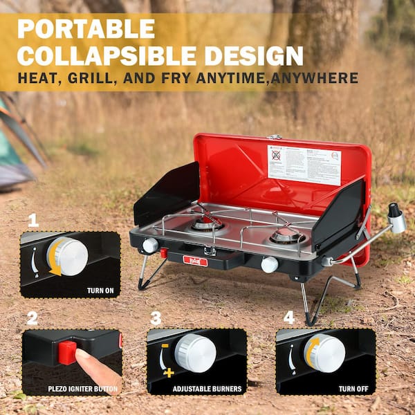 Réchaud De Camping Portable Pliable VE - 1 Brûleur, Butane, En Acier Inox, Avec étui, Neuf