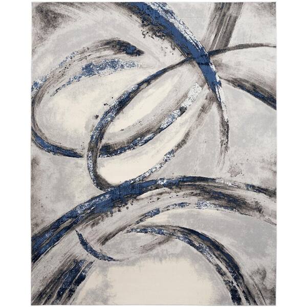 Inspire Me! Home Decor Brushstrokes Grey/Navy 9 ft. x 12 ft. Abstract Contemporary Area Rug