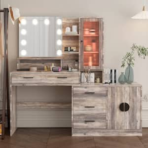 1-Piece Gray Makeup Vanity Table with Combination Cabinet