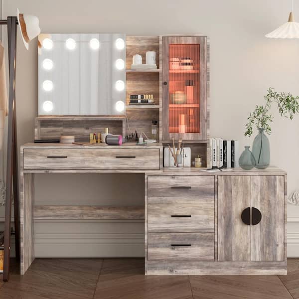 Karl home 1-Piece Gray Makeup Vanity Table with Combination Cabinet