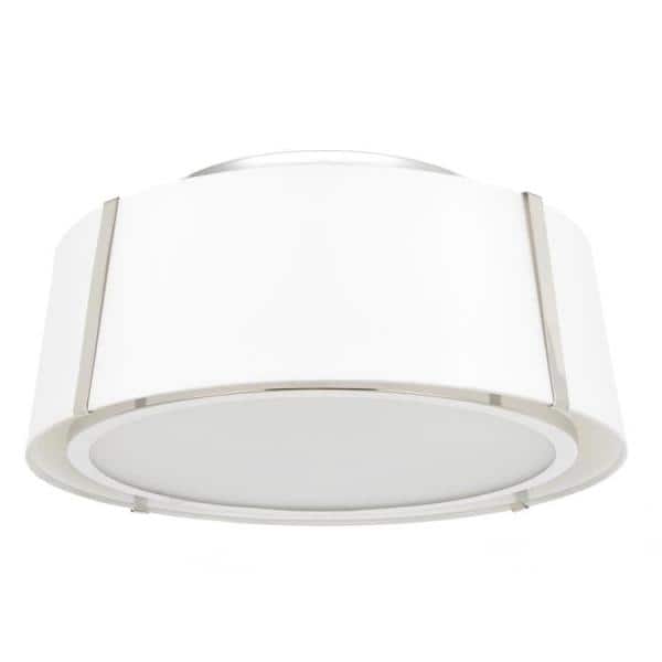 Elegant Polished Nickel 3-Light Drum Ceiling Mount with White Silk Shade