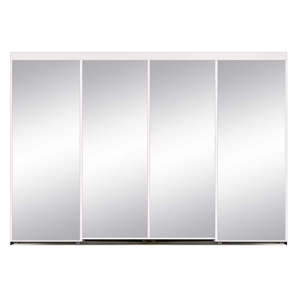 144 in. x 80 in. Aluminum Framed Mirror Interior Closet Sliding Door with W