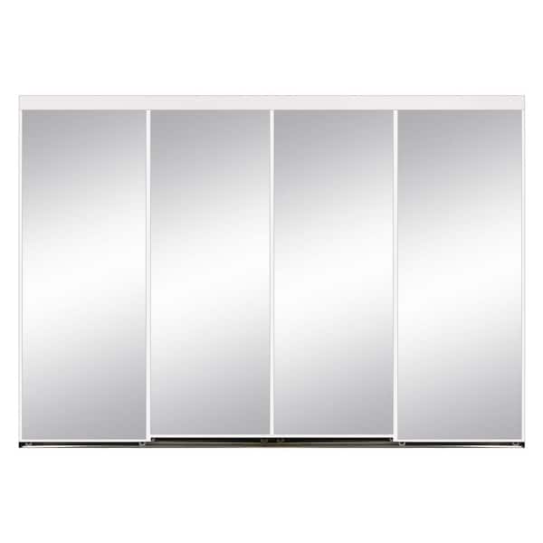 Unbranded 144 in. x 80 in. Aluminum Framed Mirror Interior Closet Sliding Door with White Trim