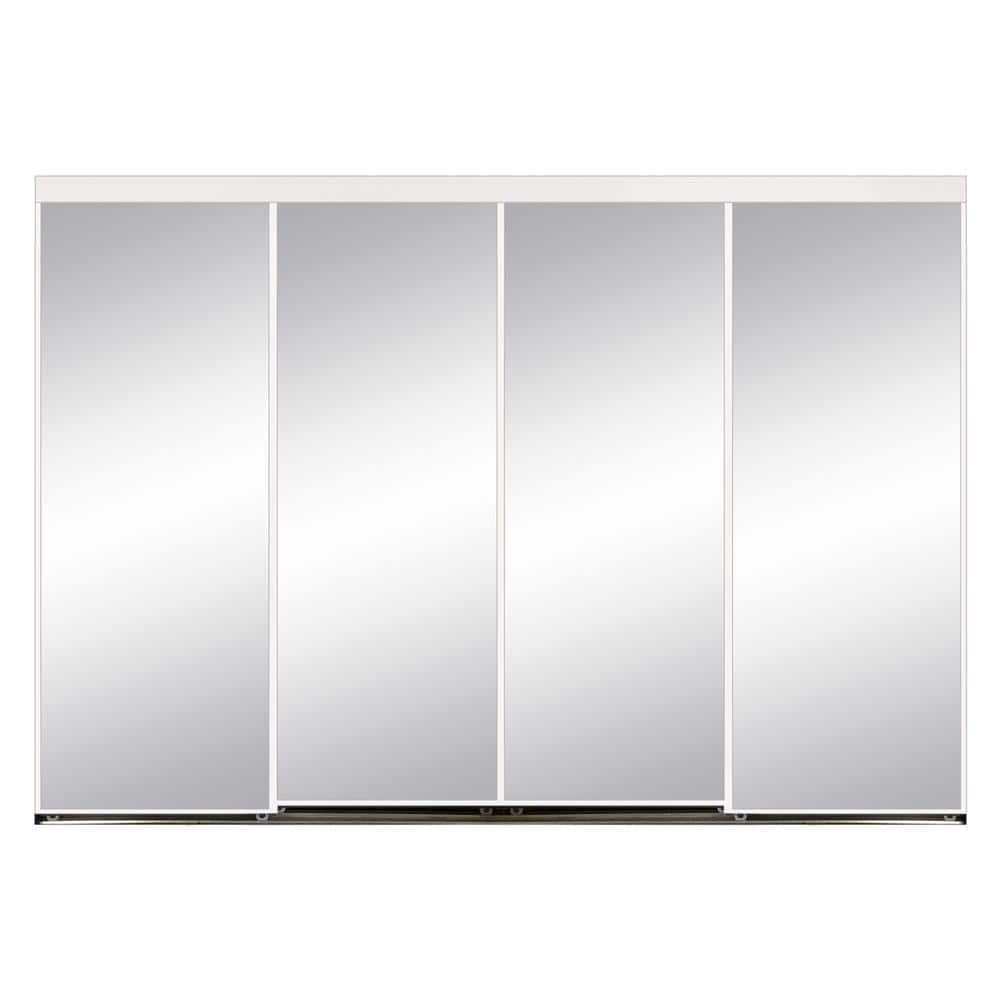 144 in. x 96 in. Aluminum Framed Mirror Interior Closet Sliding Door with White Trim